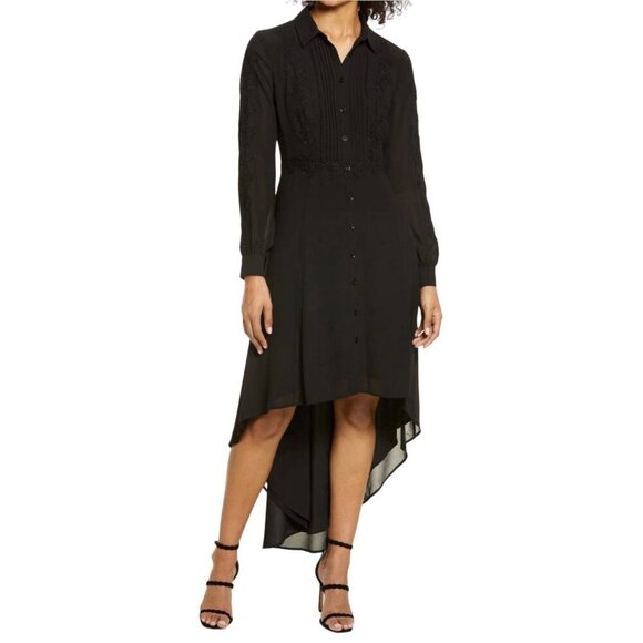 Shani Womens Size 4 Black High-low Georgette Polyester Midi Shirt Dress NWT - Picture 1 of 9
